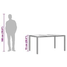 Vidaxl Vrtna miza s stekleno mizno ploščo črna 150x90x75 cm poli ratan