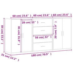 Vidaxl Komoda 3 kosi betonsko siva 60x31x84 cm inženirski les