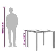 Vidaxl Vrtna miza s stekleno ploščo rjava 90x90x75 cm poli ratan