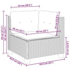 Vidaxl Vrtni kotni kavč z blazinami siv poli ratan