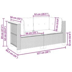 Vidaxl Vrtni kotni kavč z blazinami 2 kosa siv poli ratan
