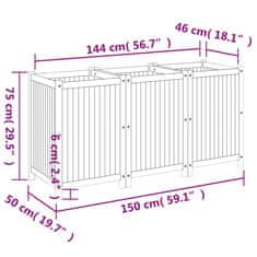 Vidaxl Vrtno cvetlično korito s podlogo 150x50x75 cm akacijev les