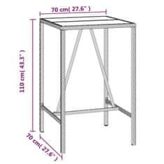 Vidaxl Barska miza s stekleno ploščo črna 70x70x110 cm poli ratan