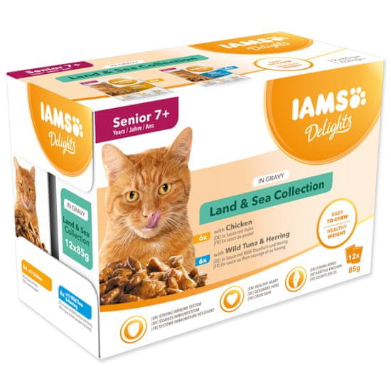 IAMS Kapsička IAMS Delights senior mořské a suchozemské maso v omáčce (12 x 85g) 1020 g