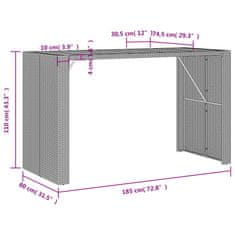 Vidaxl Vrtna barska miza akacija siva 185x80x110 cm PE ratan