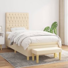 Vidaxl Box spring postelja z vzmetnico krem 90x190 cm blago