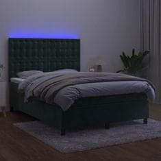 Vidaxl Box spring postelja z vzmetnico LED tem. zelena 140x190cm žamet