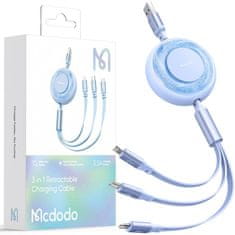 Mcdodo Mcdodo 3V1 Izvlečni Usb Kabel Usb-C Lightning Micro Usb Svetleče Modra