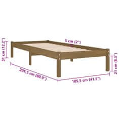 Vidaxl Posteljni okvir medeno rjav iz trdne borovine 100x200 cm