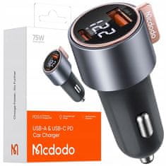 Mcdodo Mcdodo Močan Hiter Avtomobilski Polnilec Z Merilnikom 2X Usb Usb-C 75W Led