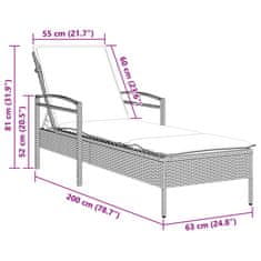 Vidaxl Ležalnik z blazino bež 63x200x81 cm poli ratan