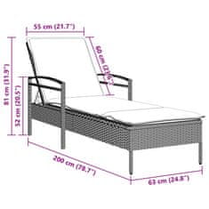 Vidaxl Ležalnik z blazino svetlo siv 63x200x81 cm poli ratan