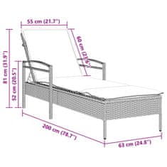 Vidaxl Ležalnik z blazino siv 63x200x81 cm poli ratan