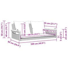 Vidaxl Gugalna klop z blazinami bež 109x62x40 cm poli ratan