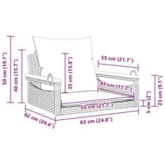 Vidaxl Gugalna klop z blazinami bež 63x62x40 cm poli ratan