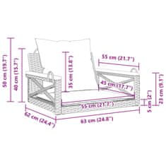 Vidaxl Gugalna klop z blazinami črna 63x62x40 cm poli ratan