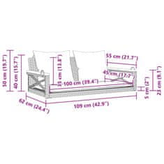 Vidaxl Gugalna klop z blazinami siva 109x62x40 cm poli ratan