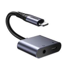 PRO 2v1 adapter iPhone polnilec + slušalke Lightning / mini jack 3,5 mm črn