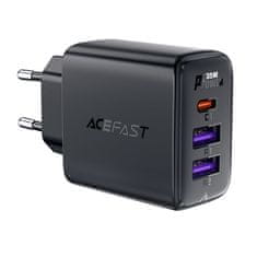 AceFast PD 35W GaN omrežni polnilec s 3 vrati 2x USB-A + USB-C črn
