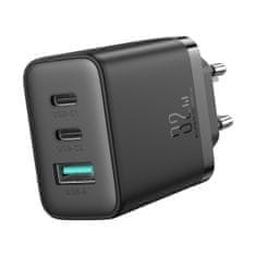 Joyroom Hitri polnilec 2x USB-C / 1x USB-A 32W črn