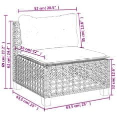 Vidaxl Vrtni kavč brez naslonjal z blazinami siv poli ratan