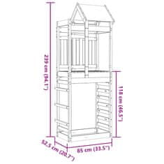 Vidaxl Igralni stolp s plezalno steno 85x52,5x239 cm borovina