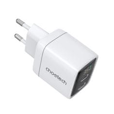 Choetech Majhen zmogljiv omrežni polnilnik GaN 2x USB-C PD 35W z zaslonom bele barve