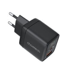 Choetech Majhen zmogljiv omrežni polnilnik GaN USB-A USB-C PD 35W z zaslonom črne barve