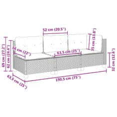Vidaxl Vrtni kavč z blazinami 3-sedežni bež poli ratan