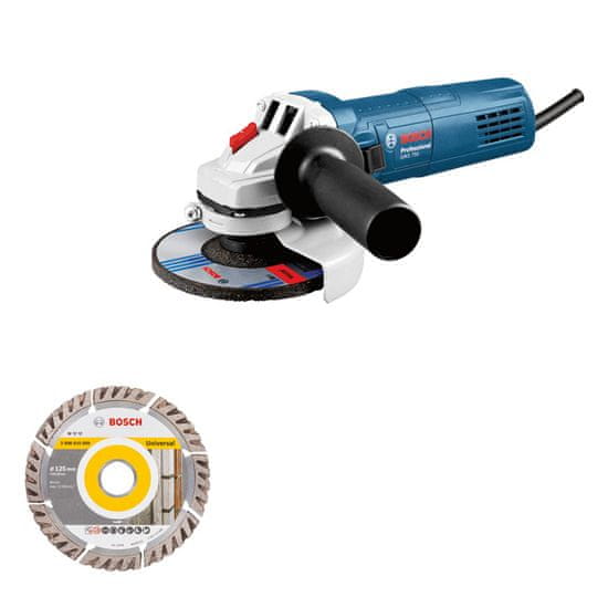 BOSCH Professional kotni brusilnik GWS 750 + diamantna rezalna plošča (060139400D)