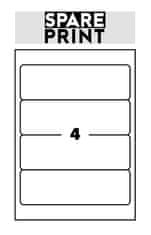 SPARE PRINT PREMIUM Samolepilne etikete bele barve, 100 listov A4 v škatli (1 list/4x etiketa 192x61mm)