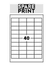 SPARE PRINT PREMIUM Samolepilne etikete bele barve, 100 listov A4 v škatli (1arch/40x etiketa 48,5x25,4 mm)