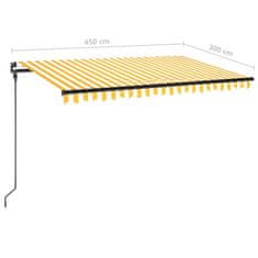 Vidaxl Ročno zložljiva tenda z LED lučmi 450x300 cm rumena in bela