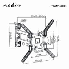 Nedis Full Motion TV stenski nosilec | 23-55 " | Največja podprta teža zaslona: 30 kg | Nagiben | Vrtljiv | Najmanjša razdalja od stene: 70 mm | Največja razdalja od stene: 400 mm | 3 vrtilne točke | ABS / 