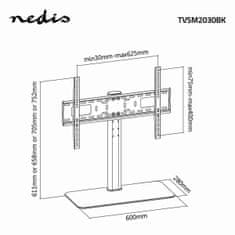 Nedis Fiksno TV namizno stojalo | 32-65" | Največja podprta teža zaslona: 45 kg | Nastavljive vnaprej določene višine | Jeklo/kaljeno steklo | Črna 