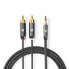 Nedis Stereo avdio kabel | 3,5 mm moški | 2x RCA moški | Pozlačeno | 2,00 m | Okrogla | Siva / siva s kovino | Škatla s pokritim oknom 