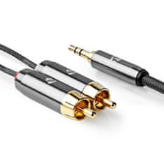 Nedis Stereo avdio kabel | 3,5 mm moški | 2x RCA moški | Pozlačeno | 1,00 m | Okrogla | Siva / siva s kovino | Škatla s pokritim oknom 