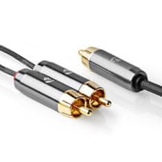 Nedis subwoofer kabel | RCA moški | 2x RCA moški | Pozlačeno | 3,00 m | Okrogla | 4,5 mm | Siva / siva s kovino | Kartonska škatla s pokritim oknom 