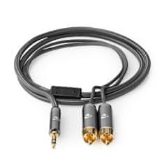 Nedis Stereo avdio kabel | 3,5 mm moški | 2x RCA moški | Pozlačeno | 1,00 m | Okrogla | Siva / siva s kovino | Škatla s pokritim oknom 