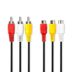 Nedis Kompozitni video kabel | 3x RCA Hane | 3x RCA Hona | Nikelj Platerad | 480p | 2,00 m | Rund | PVC | Svart | Kuvert 