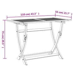 Vidaxl Zložljiva vrtna miza 110x55x75 cm trden akacijev les