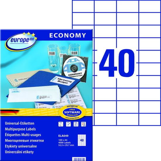 Avery Zweckform bele samolepilne papirne etikete europe100 ELA049, 52.5 x 29.7 mm, A4, 4000 etiket/zavitek
