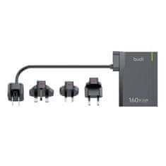 Budi Polnilec Budi 350, GaN PD+ QC3.0, 5xUSB-C+1xUSB-A, 160W ZDA/UK/EU (črn)