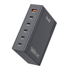 Budi Polnilec Budi 350, GaN PD+ QC3.0, 5xUSB-C+1xUSB-A, 160W ZDA/UK/EU (črn)