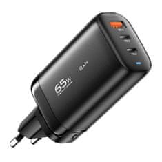 slomart Polnilec 2xUSB-C 1xUSB-A 65W Essager GaN (črn)