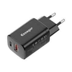 0-00023 Stenski polnilec USB-C+USB-A 30W Essager PD+QC (črn)