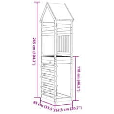 Vidaxl Igralni stolp s plezalno steno 85x52,5x265 cm trdna borovina