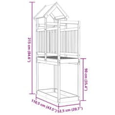 Vidaxl Igralni stolp 110,5x52,5x215 cm trdna borovina