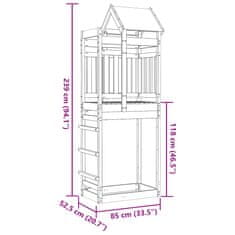 Vidaxl Igralni stolp 85x52,5x239 cm trdna borovina