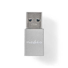 Nedis USB-A adapter | USB 3.2 Gen 1 | USB-A moški | USB-C ženski | 5 Gbps | Okrogla | Ponikljano | Srebro | Zaklepanje 